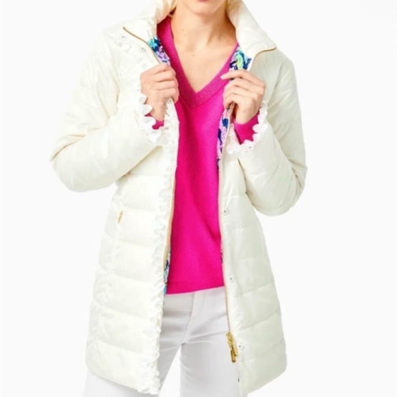Lilly Pulitzer white Doria Puffer Quilted Jacket with Floral Lining - Picture 3 of 4